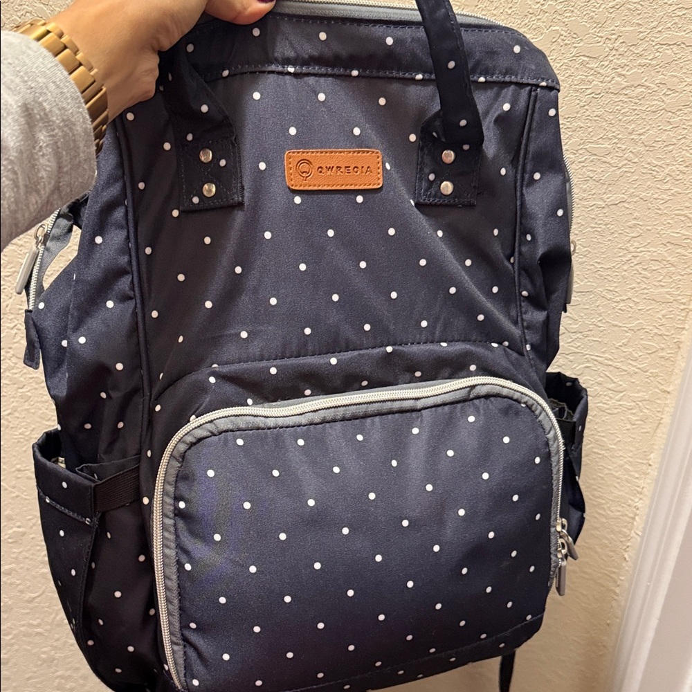 Navy Polka Dot Baby Bag by